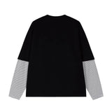 Chic Crew Neck Striped Fake Two Piece Long Sleeve T-Shirt