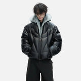 High Quality Splicing Design Stand Neck Fur Leather Jacket