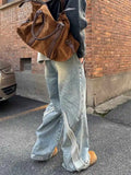 Streetwear High Waist Wide Leg Blue Jeans