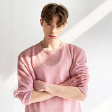 Pink Elegant Handsome Round Neck Knitted T-Shirt