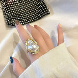 Geometric Imitation Pearl Gold Plated Ring