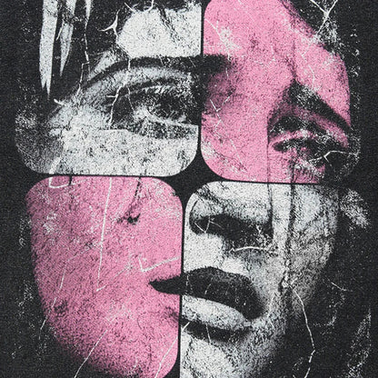 Washed Puzzle Face Printed T-shirt