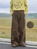 Embroidered Dove Brown Corduroy Pants