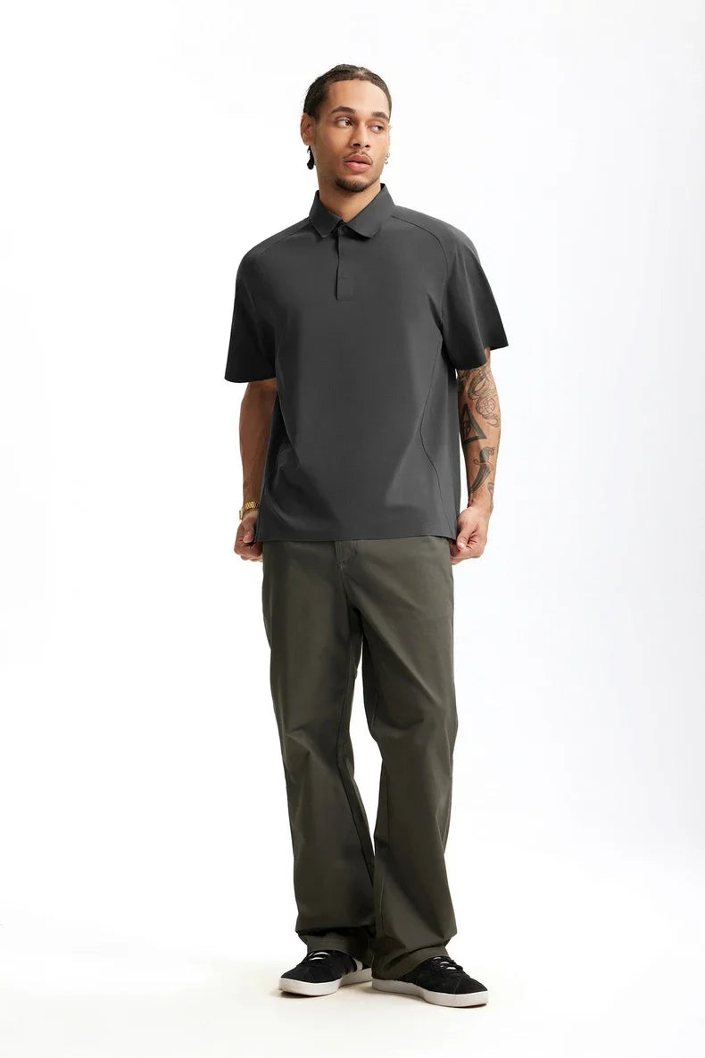 Model wearing the dark gray Modern Fit Polo Shirt