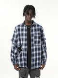 Long-sleeve Star Patch Lapel Plaid Shirt