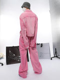 Pink Chic Oversized Denim Jacket And Baggy Jeans