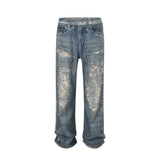 Vintage Digital Printed Distressed Jeans