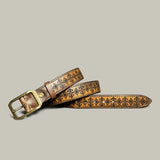 Retro Handmade Brown Leather Engraved Belt