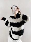 Women Comfort Cozy Striped Mohair Sweater