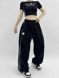 Black American Style Trend Printed Drawstring Sweatpants