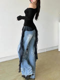 Sweet Gentle Ruffles Tassel Off T-Shirt