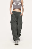 Elastic-waist Solid Cargo Pants