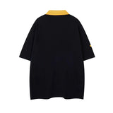 Starry Embroidered Turn Down Collar Hip Hop Casual T-Shirt