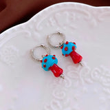 Vibrant Colorful Mushroom Resin Hoop Earrings