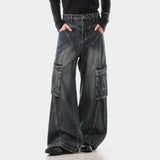 Trendy Deconstructed Wide Leg Cargo Jeans