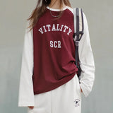 Burgundy Contrast Long Sleeve T-Shirt