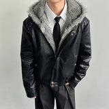 Soft Patchwork Hooded Faux Fur Leather Jacket