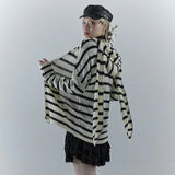 Grunge Vintage Rabbit Ears Striped Cardigan