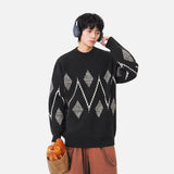 Cozy Argyle Knit Crew Neck Classic Sweater