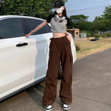 Women Cool Brown Vintage Drawstring Cargo Pants