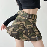 Pleated Camouflage Mini Skirt