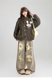 Effortless Graffiti Print Loose Vintage Wide Leg Jeans