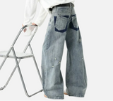 Bamboo Striped Distressed Wide Leg Jeans