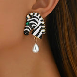 Shiny Crystal Zebra Dangle Earrings