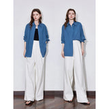 French Style Navy Blue Blouse Shirt