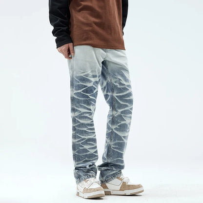 Rugged Look Gradient Blue Loose Straight Jeans
