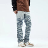 Rugged Look Gradient Blue Loose Straight Jeans