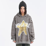 Oversized Striped Star Print Hoodie
