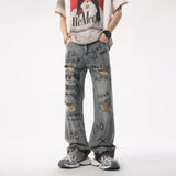 Sporty Edge Graffiti Loose Straight Retro Jeans