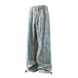 Plaid Drawstring Straight Pants