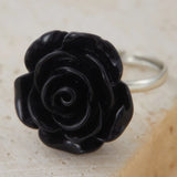 Black Rose Bud Adjustable Ring