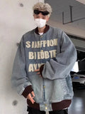 Vintage Distressed Denim Baseball Varsity Jacket