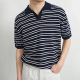 Men's Comfort Luxury Knitted Striped Polo T-Shirt
