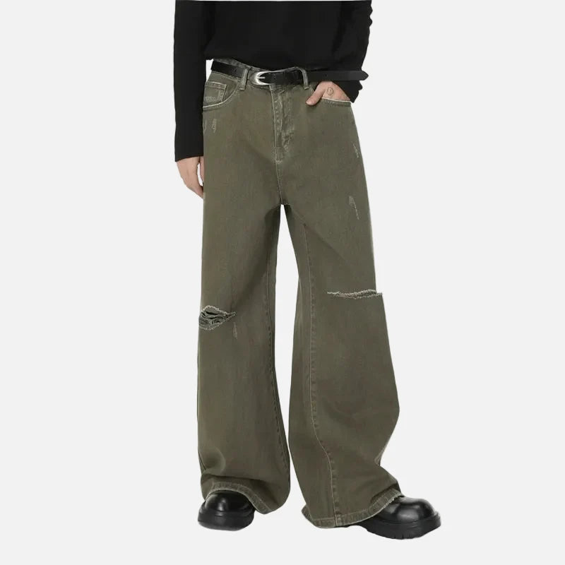 Vintage Green Distressed Loose Fit Jeans