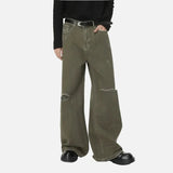Vintage Green Distressed Loose Fit Jeans