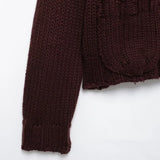 Fashionable Wine Red Knitted Lapel Neck Cardigan