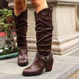 Vintage Buckle Belt Knee High Boots