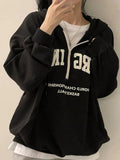 Cozy Zip-Up Letter Print Half Zipper Hoodie