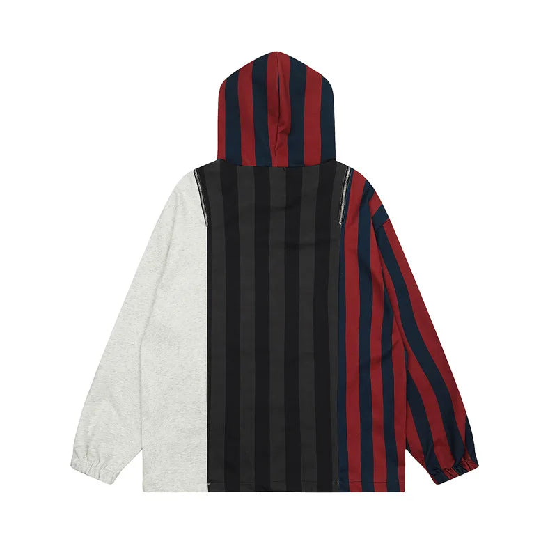 Y2K Insulated Retro Striped Patchwork Zipper Hoodie