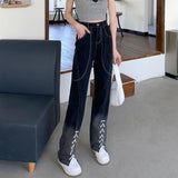 Washed Fake Zipper Spliced Pants