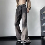 Streetwear Vintage Gray Wide Leg Flare Jeans