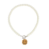 Rhinestone Smile Face Pearl Pendant Necklace