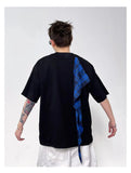 Streetwear Loose Plaid Patchwork Crew Neck T-Shirt