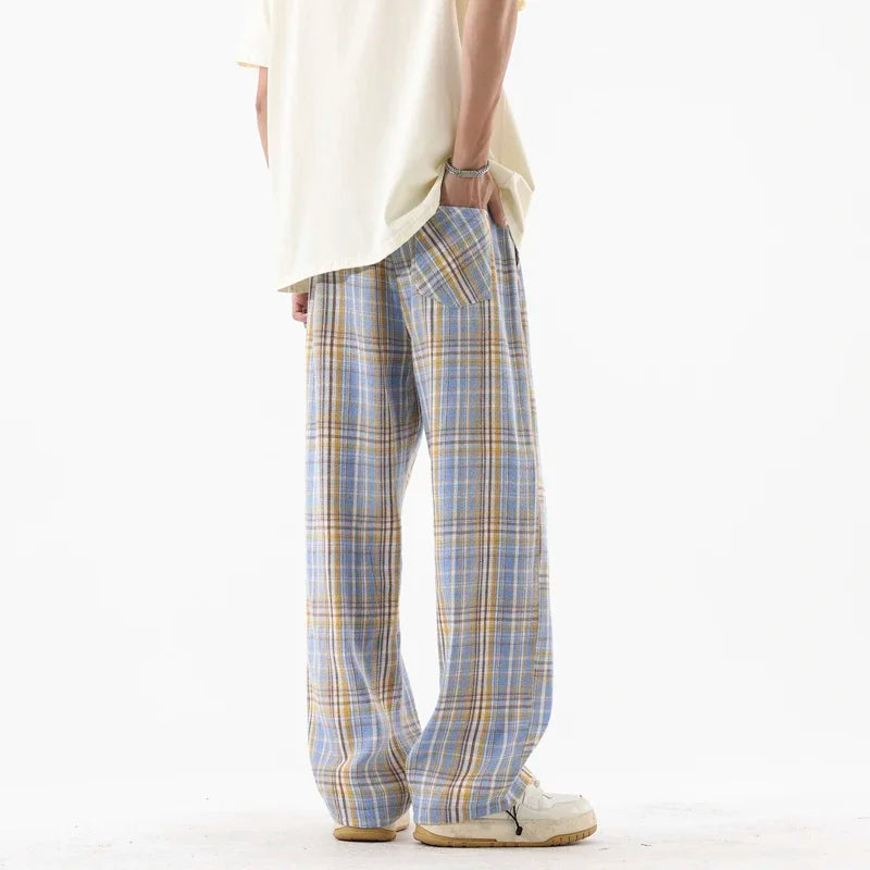 Plaid Drawstring Wide Leg Pants