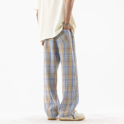 Plaid Drawstring Wide Leg Pants