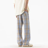 Plaid Drawstring Straight Pants